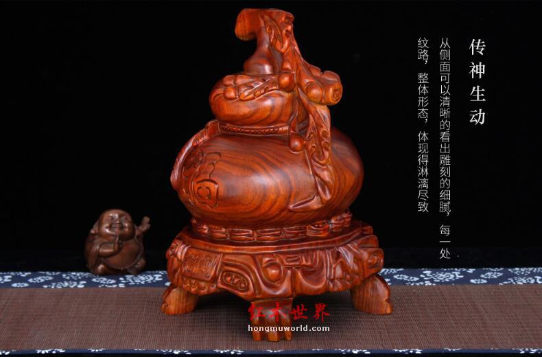 花梨木福到葫芦木雕摆件 实木雕刻木质工艺礼品-3