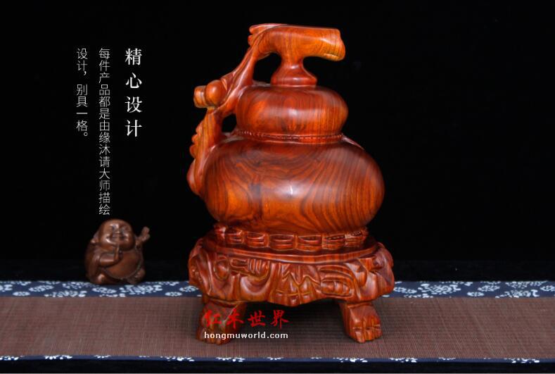 花梨木福到葫芦木雕摆件 实木雕刻木质工艺礼品-5