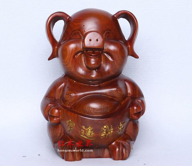 木雕工艺品花梨木招财进宝猪实木动物笑脸猪家居摆件-1