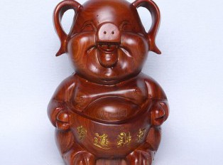 木雕工艺品花梨木招财进宝猪实木动物笑脸猪家居摆件