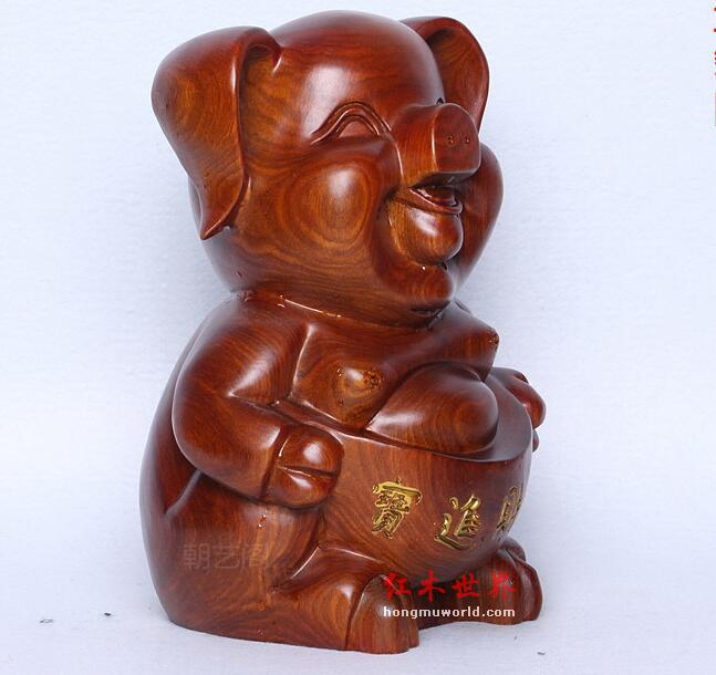 木雕工艺品花梨木招财进宝猪实木动物笑脸猪家居摆件-5