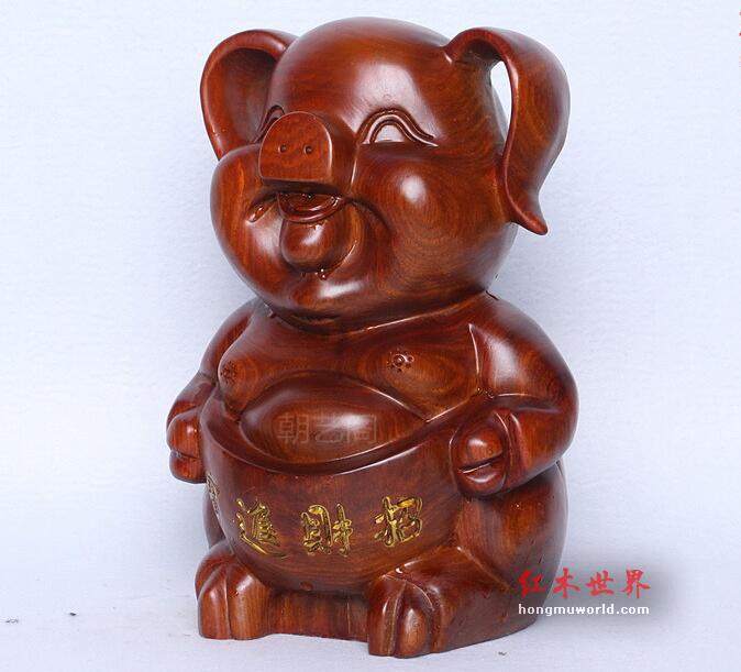木雕工艺品花梨木招财进宝猪实木动物笑脸猪家居摆件-3