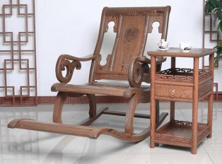 红木家具 鸡翅木摇椅 躺椅 实木仿古中式休闲椅+小茶几