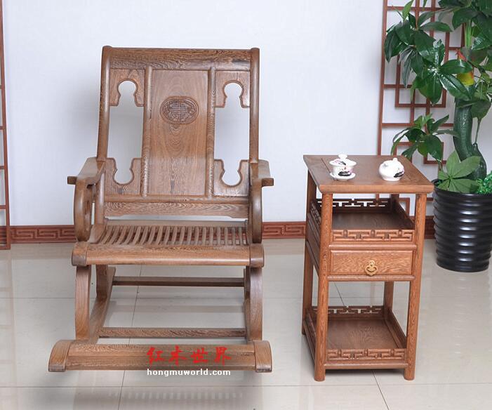 红木家具 鸡翅木摇椅 躺椅 实木仿古中式休闲椅+小茶几-8
