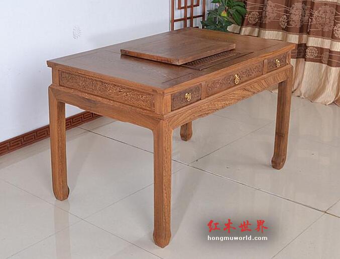 红木家具鸡翅木茶桌椅组合实木中式泡茶桌功夫茶几桌子圆鼓凳-3