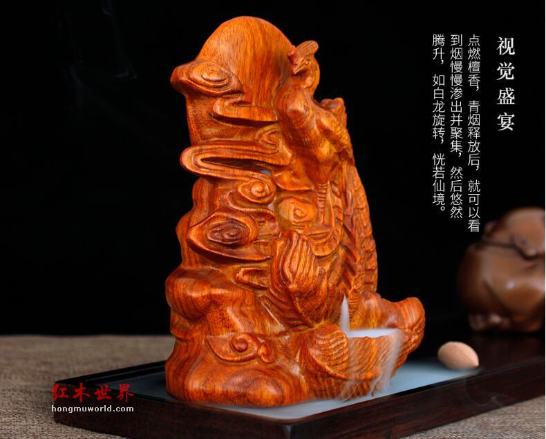 花梨木雕倒流香炉丹凤朝阳创意家居红木摆件-4