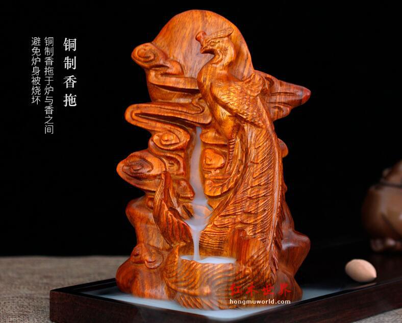 花梨木雕倒流香炉丹凤朝阳创意家居红木摆件-2