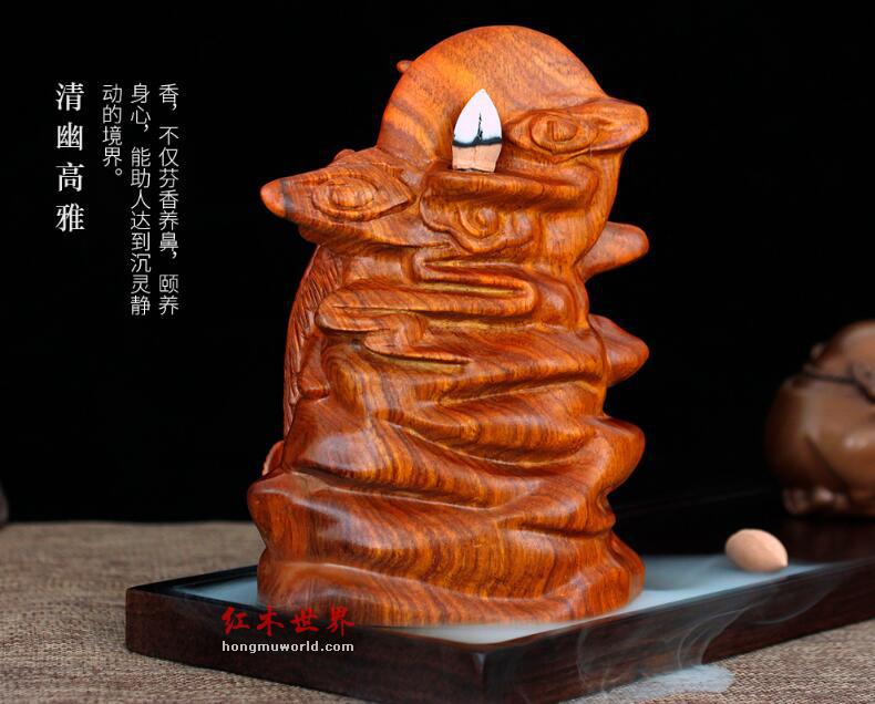 花梨木雕倒流香炉丹凤朝阳创意家居红木摆件-6