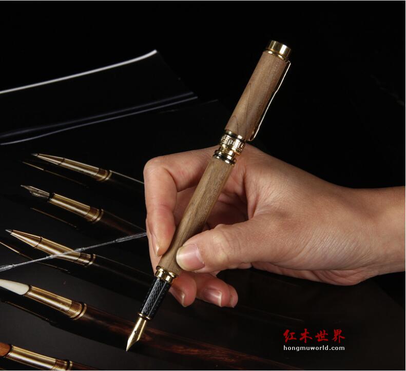 千年阴沉金丝楠木老料钢笔圆珠笔木质铅笔双用款配礼盒-1