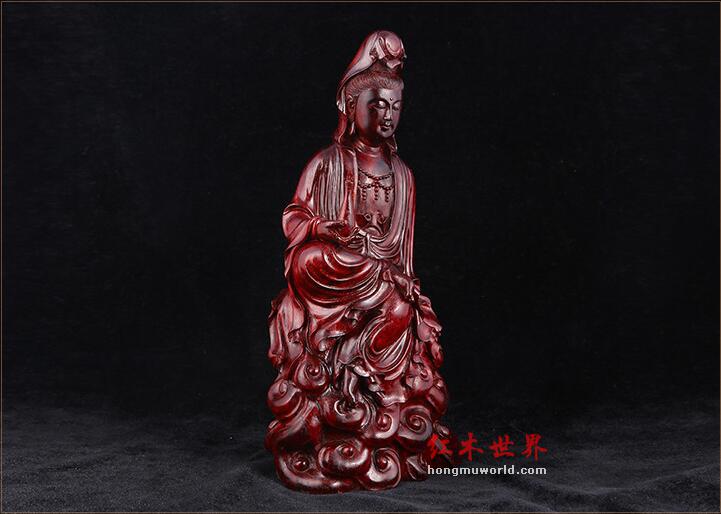 小叶紫檀观音佛像根雕木制工艺品 手工木雕摆件工艺品-1