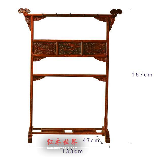 红木家具老挝大红酸枝精品龙头衣帽架-8