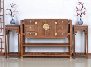 红木家具 非洲鸡翅木玄关柜花架三件套