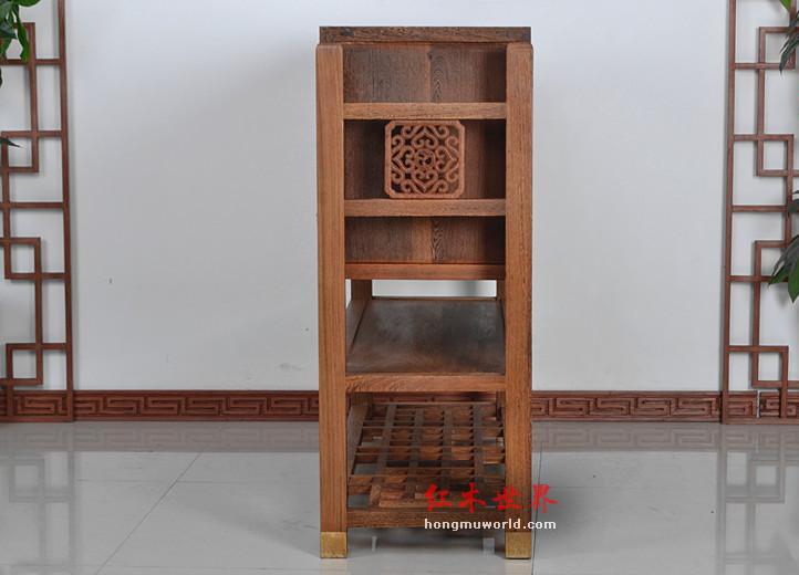 红木家具 非洲鸡翅木玄关柜花架三件套-8