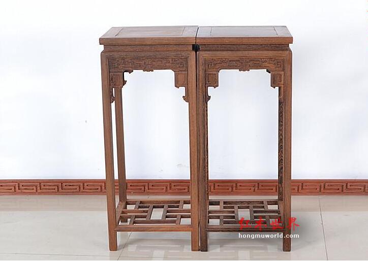 红木家具 非洲鸡翅木玄关柜花架三件套-11