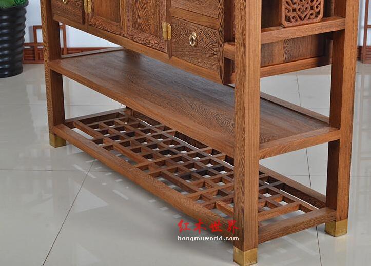 红木家具 非洲鸡翅木玄关柜花架三件套-10