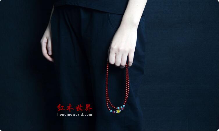 印度小叶紫檀高密老料108颗手串男女款原创六字真经佛珠手链-6