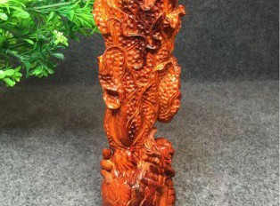 印度小叶紫檀百财归来摆件 鸡血红鱼鳞底泥料精雕龙龟白菜