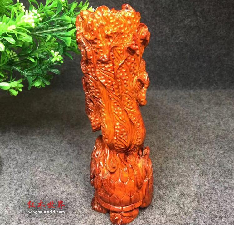 印度小叶紫檀百财归来摆件 鸡血红鱼鳞底泥料精雕龙龟白菜-2