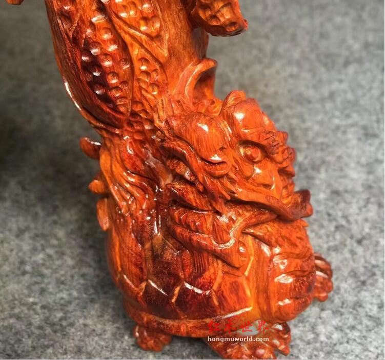 印度小叶紫檀百财归来摆件 鸡血红鱼鳞底泥料精雕龙龟白菜-3