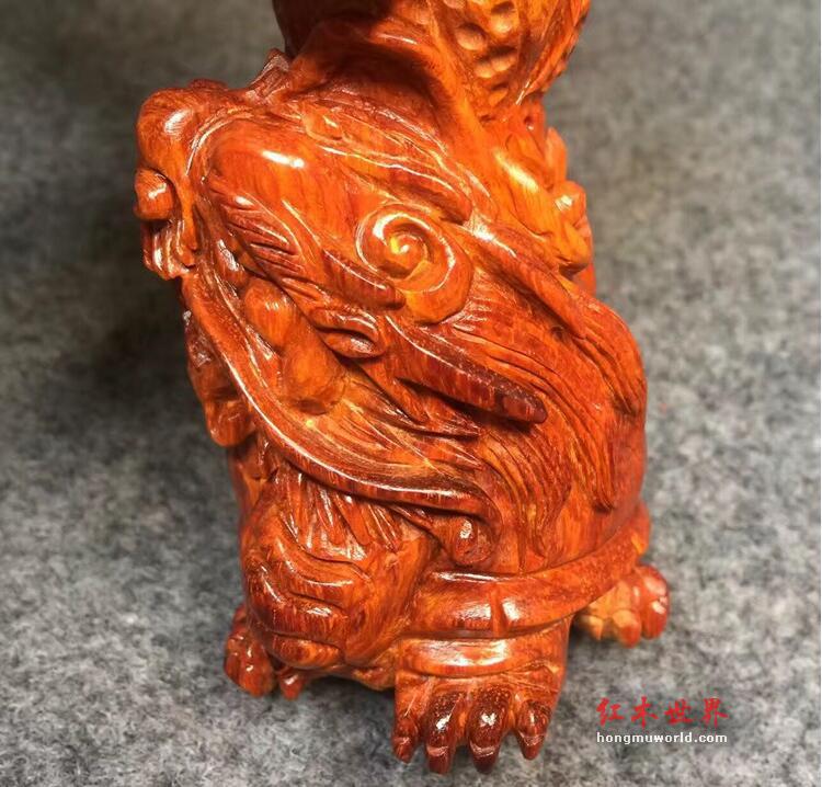 印度小叶紫檀百财归来摆件 鸡血红鱼鳞底泥料精雕龙龟白菜-6