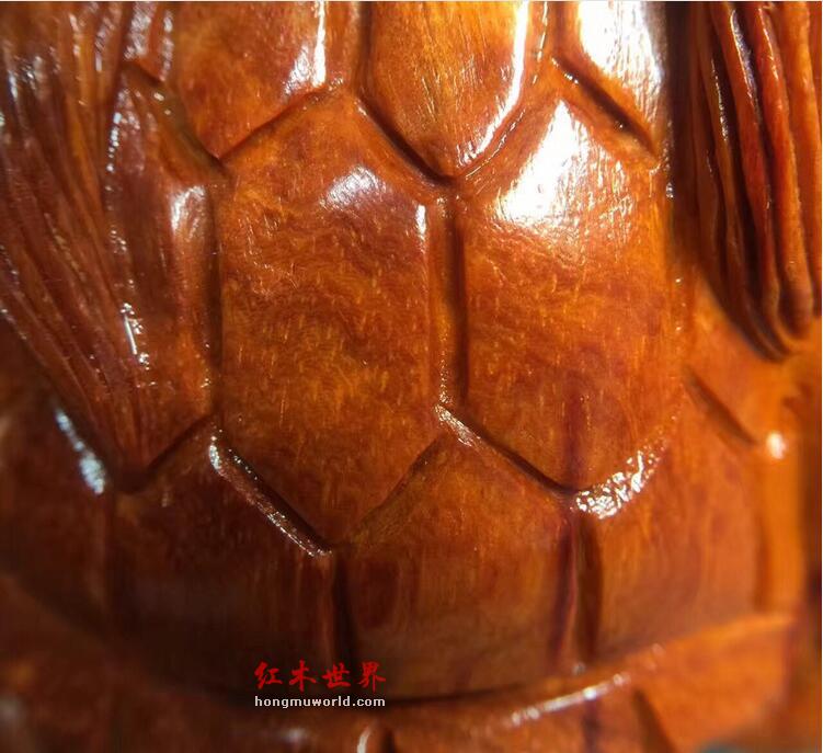 印度小叶紫檀百财归来摆件 鸡血红鱼鳞底泥料精雕龙龟白菜-7