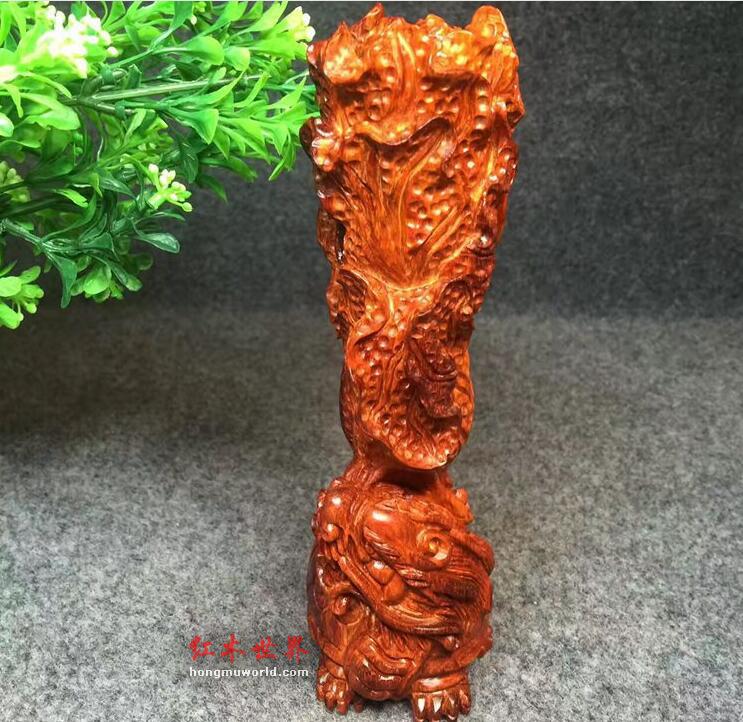 印度小叶紫檀百财归来摆件 鸡血红鱼鳞底泥料精雕龙龟白菜-4