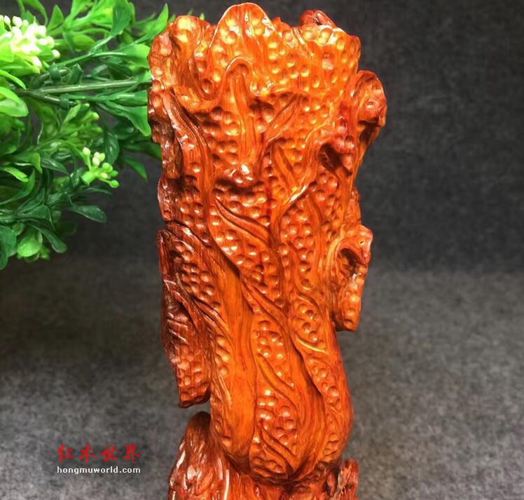 印度小叶紫檀百财归来摆件 鸡血红鱼鳞底泥料精雕龙龟白菜-5