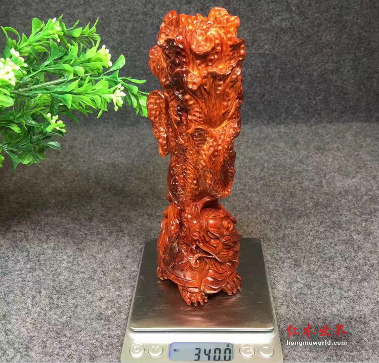 印度小叶紫檀百财归来摆件 鸡血红鱼鳞底泥料精雕龙龟白菜-9