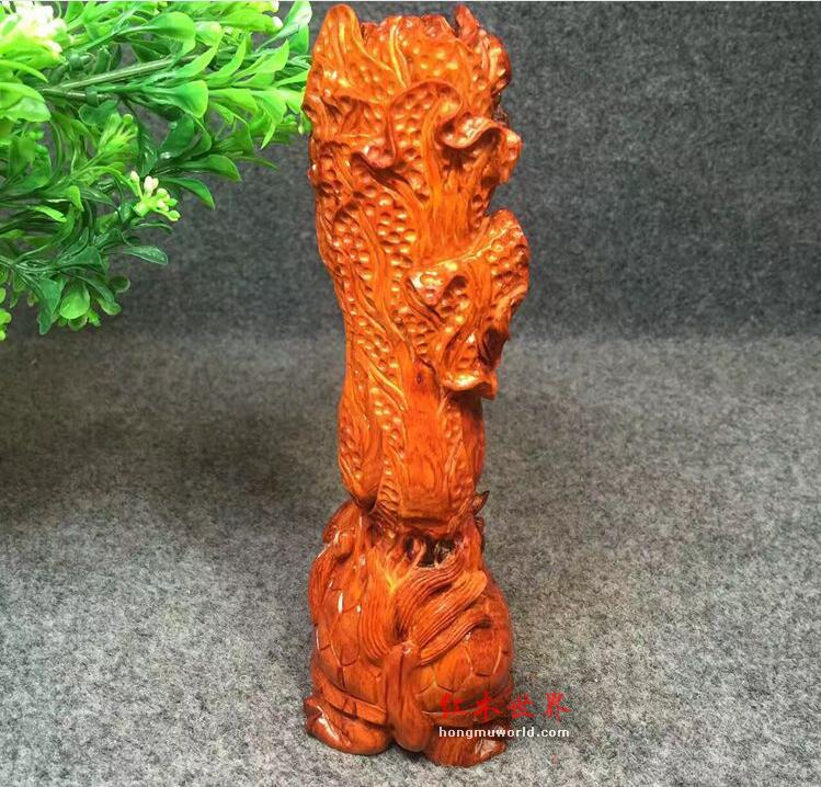 印度小叶紫檀百财归来摆件 鸡血红鱼鳞底泥料精雕龙龟白菜-8