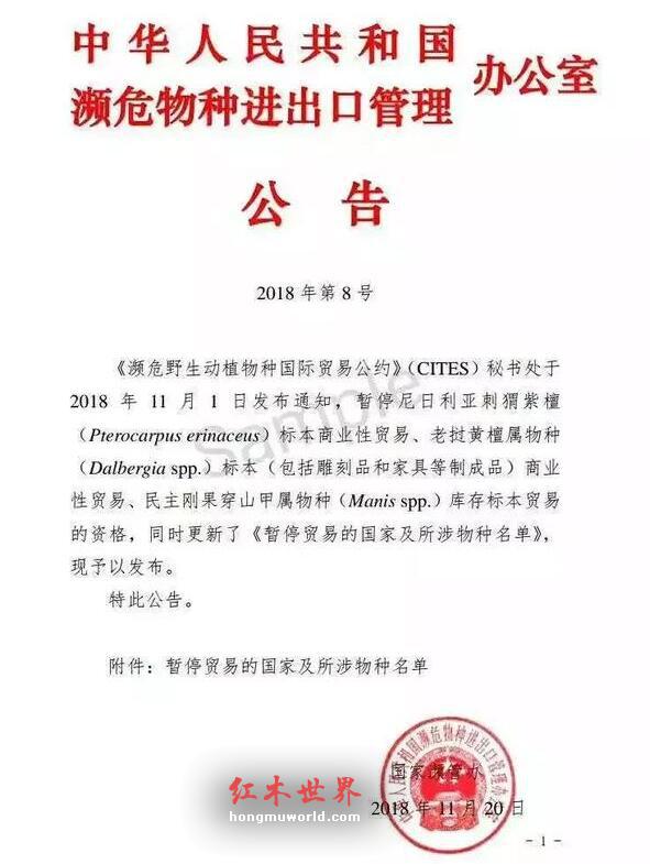 红木市场变局！濒管办宣布暂停刺猬紫檀、老挝黄檀属等商业贸易！-1